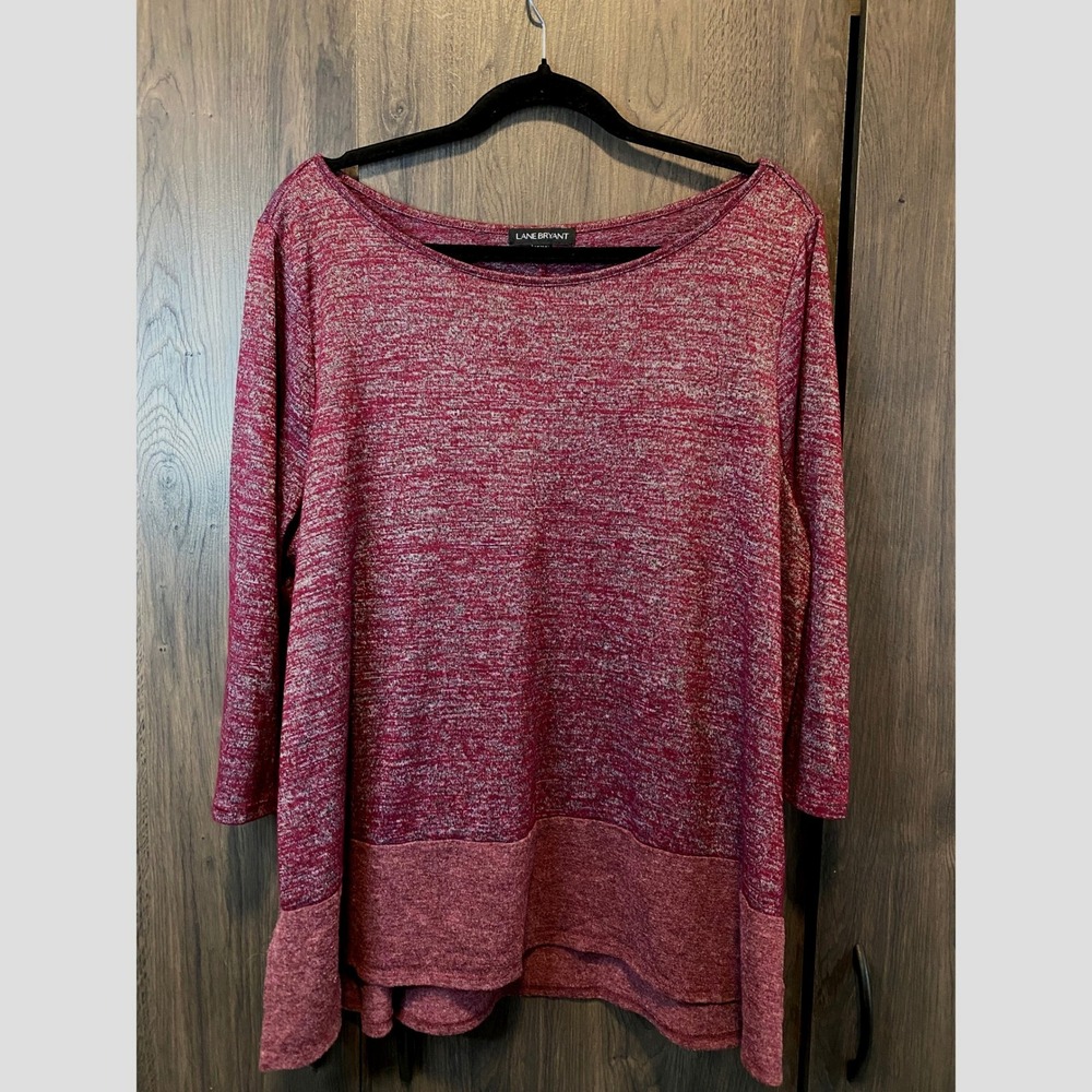 Lane Bryant Women 18/20 burgundy Marled Space Dye‎ 3/4 Sleeve Tunic Top